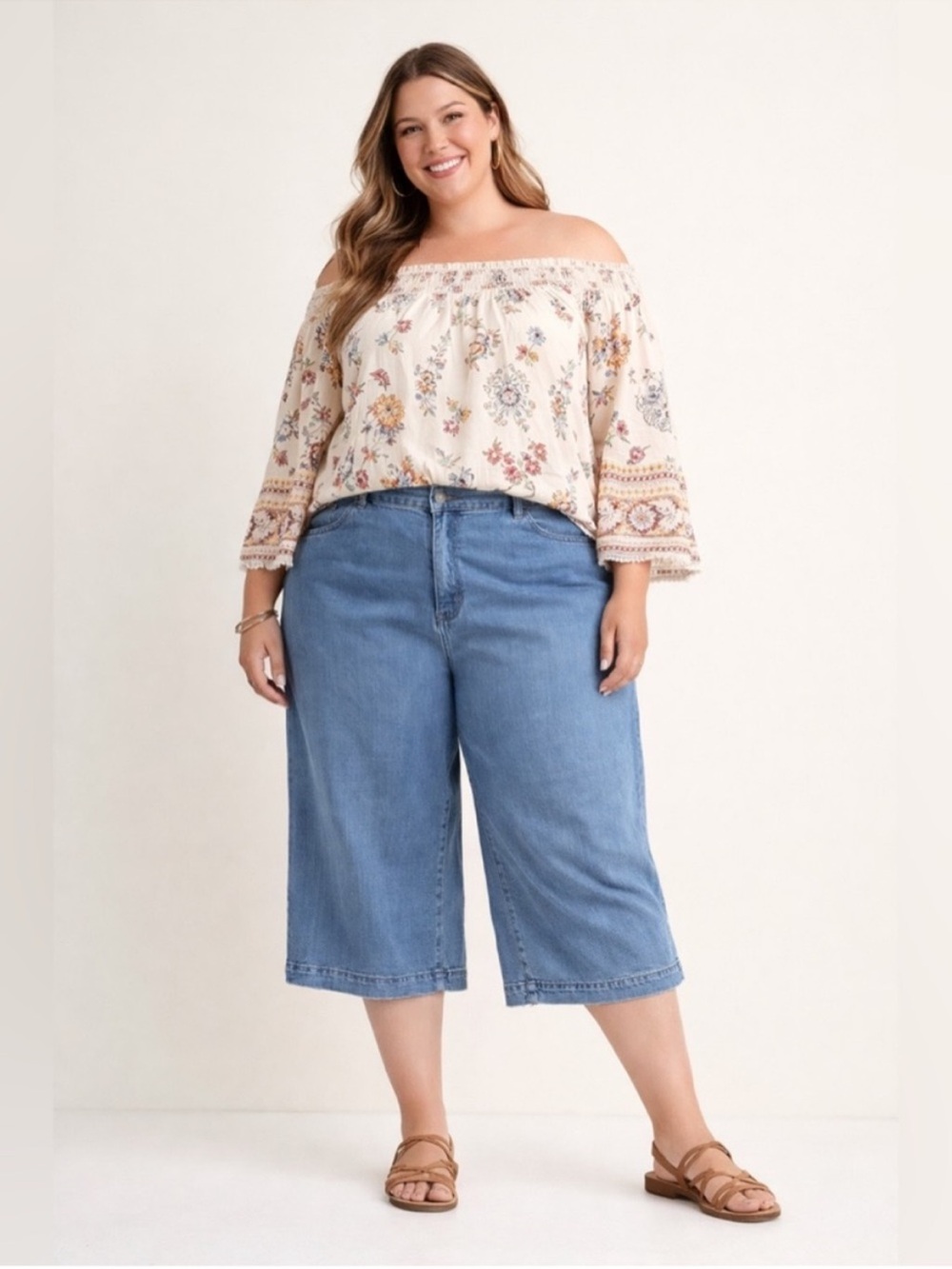 Wide Leg High Rise Plus Size Light Blue Denim Culotte Jeans Ava Viv NWT